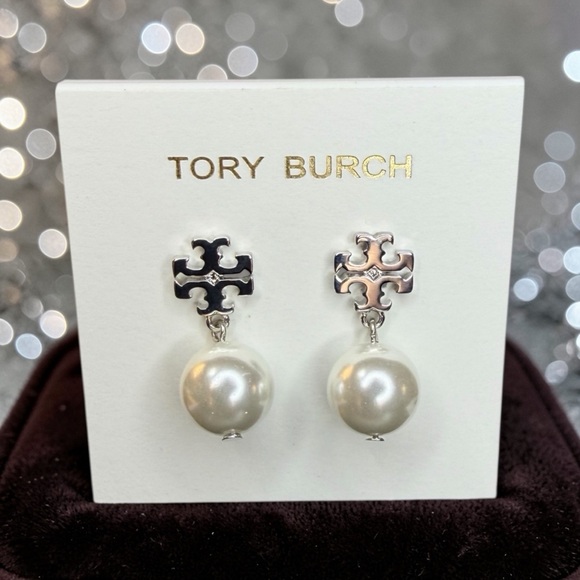Tory Burch Jewelry - Tory Burch Kira Pearl Drop Post Logo Earrings (A644)